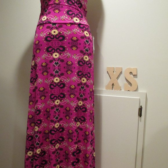 NWT LuLaRoe Maxi skirt, XS, hot pink with black and yellow pattern - Picture 1 of 4